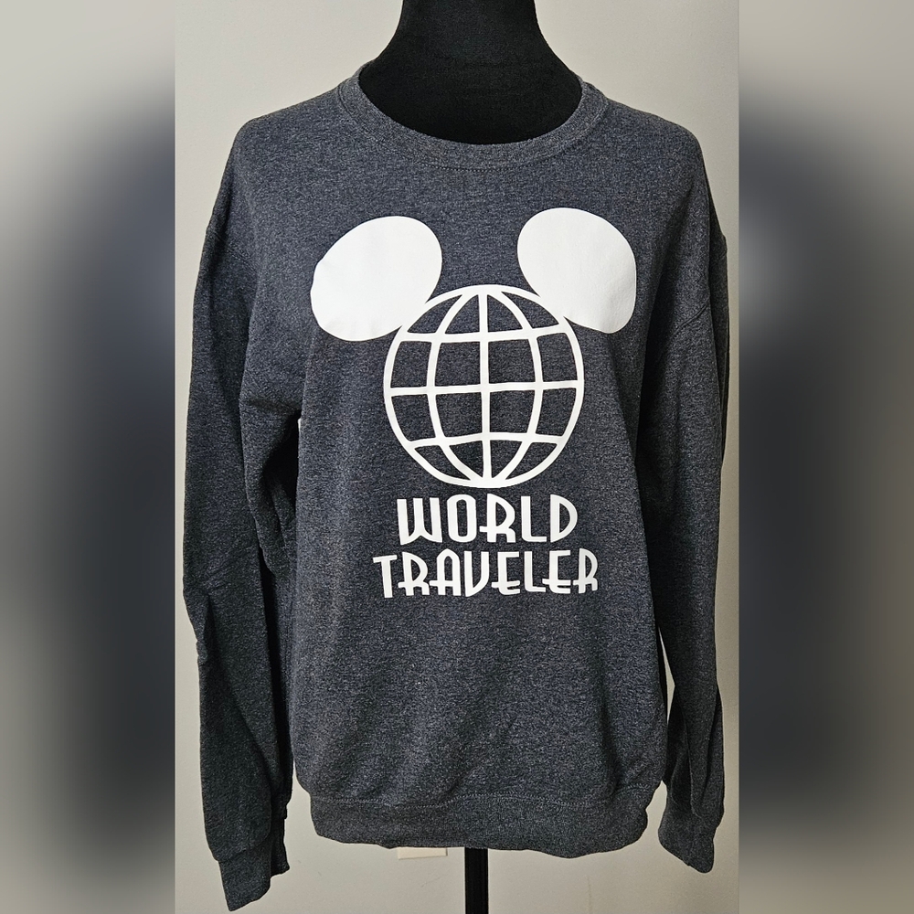 Disney Epcot Theme "World Traveler" Dark Gray Crew Neck Sweatshirt- Size S - Picture 1 of 2